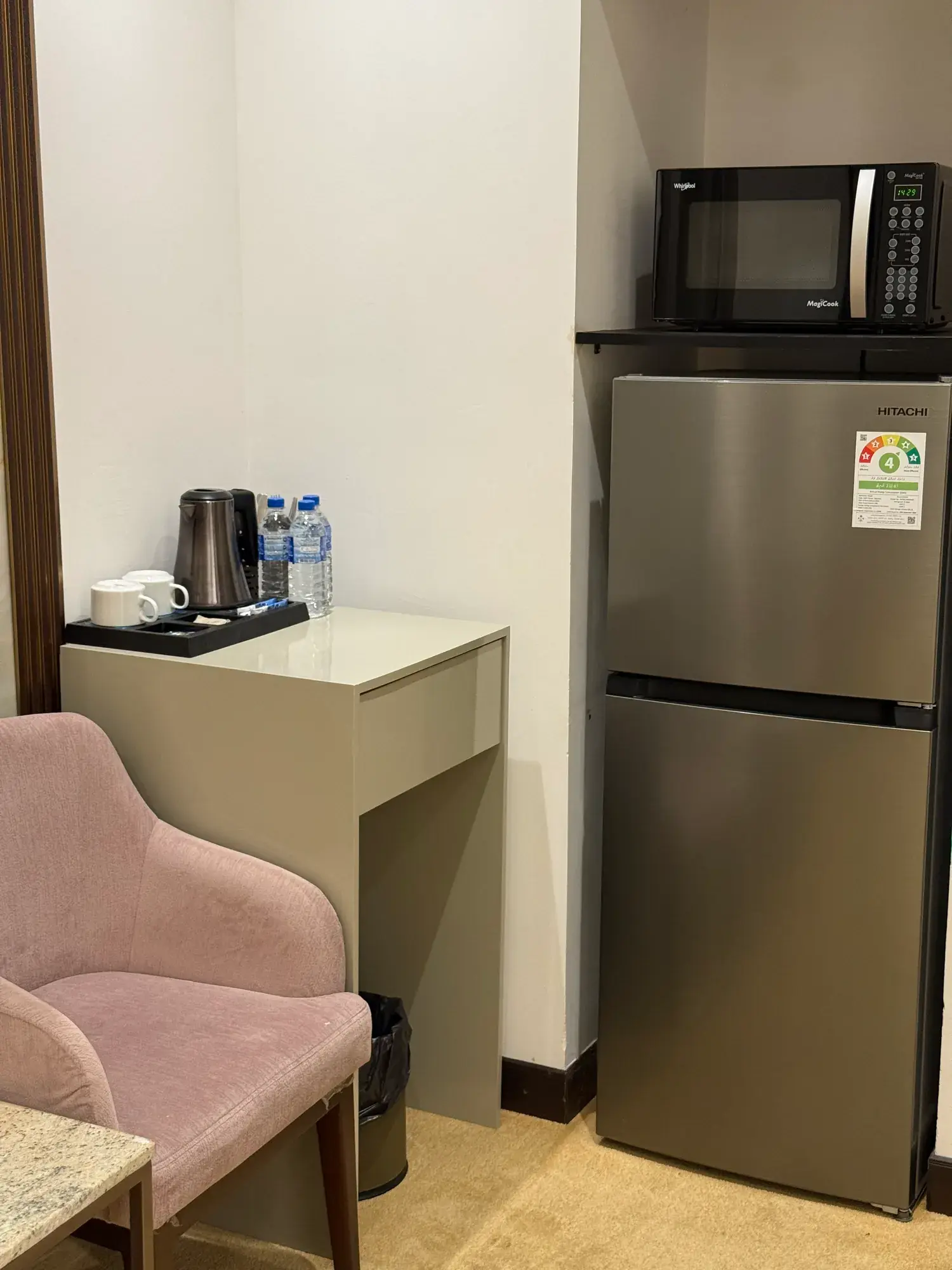 Kitchenette with a fridge and microwave