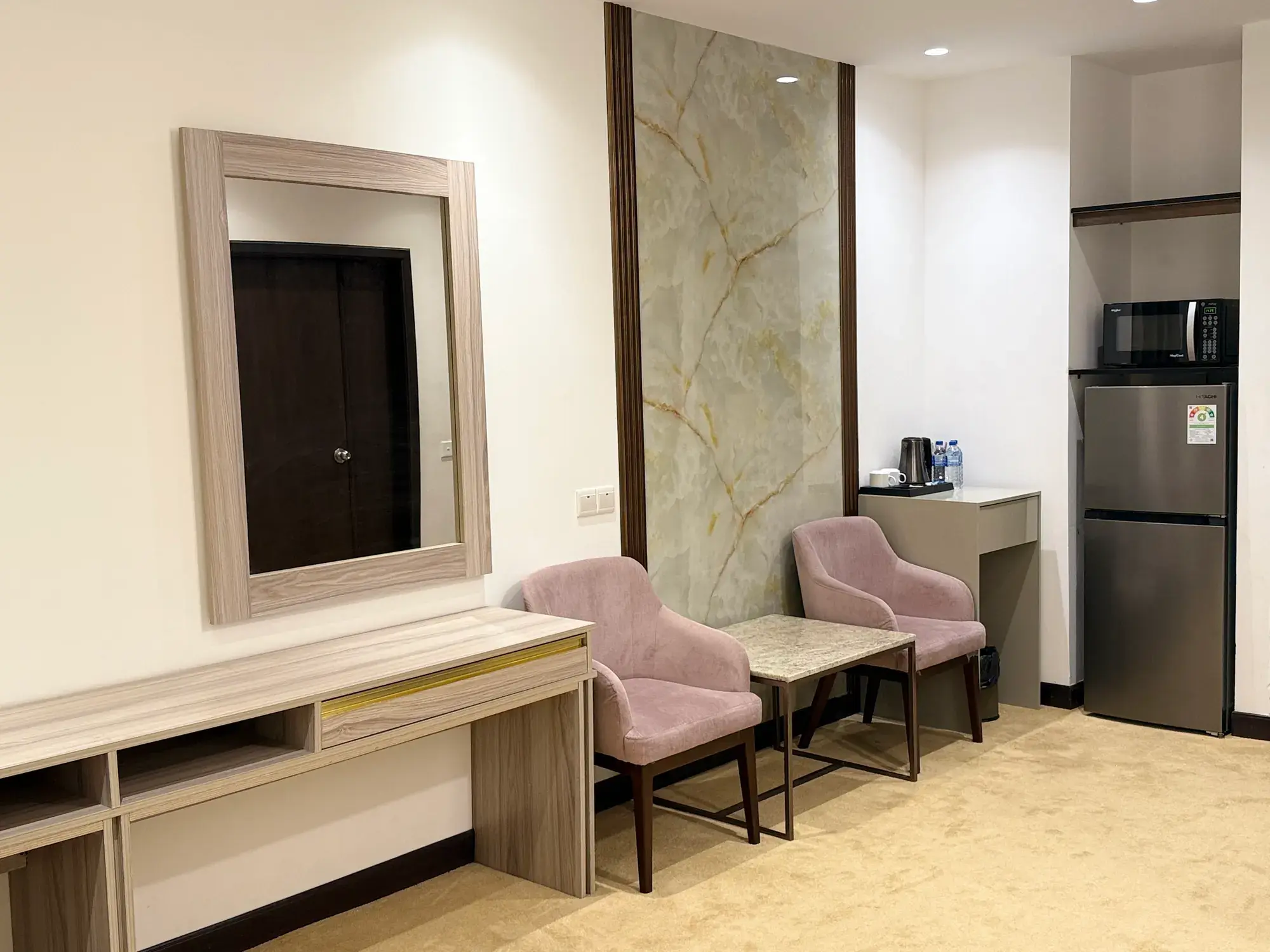 Seating area with two armchairs