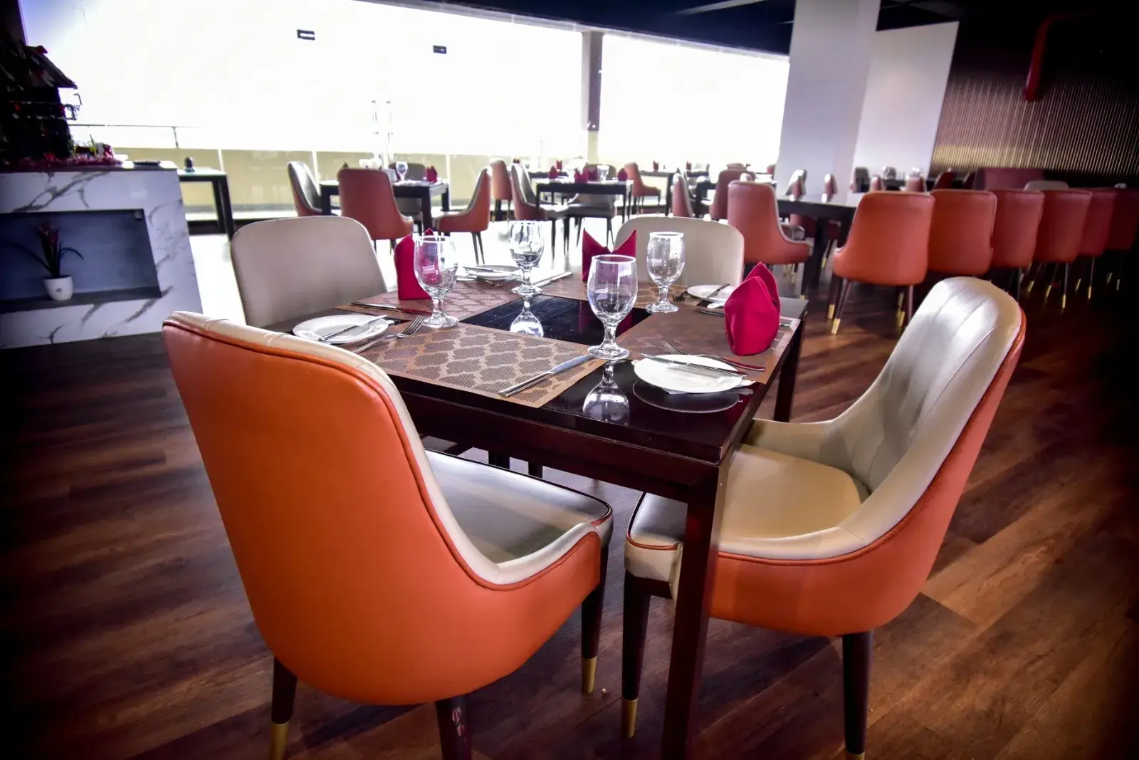 Tables set in the restaurant